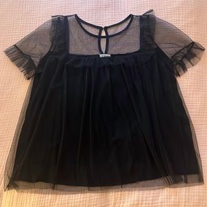 POL Mesh Overlay Ruffle Blouse - M